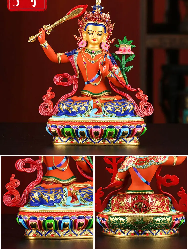 high grade colored draw Buddha statue bless family Safety Health luck Bodhisattva Manjusri Guan yin Buddha Painted