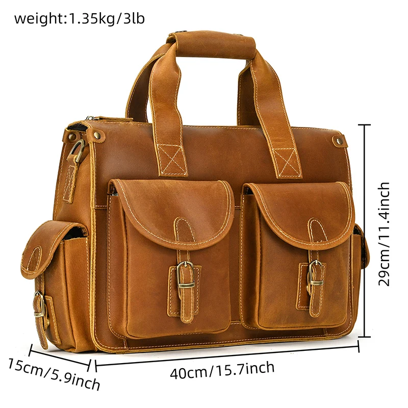 High Quality Genuine Leather Briefcase Messenger Bag Natural Cowskin Mens Leather Handbag Crossbody Luxury Men Travel Bag Male