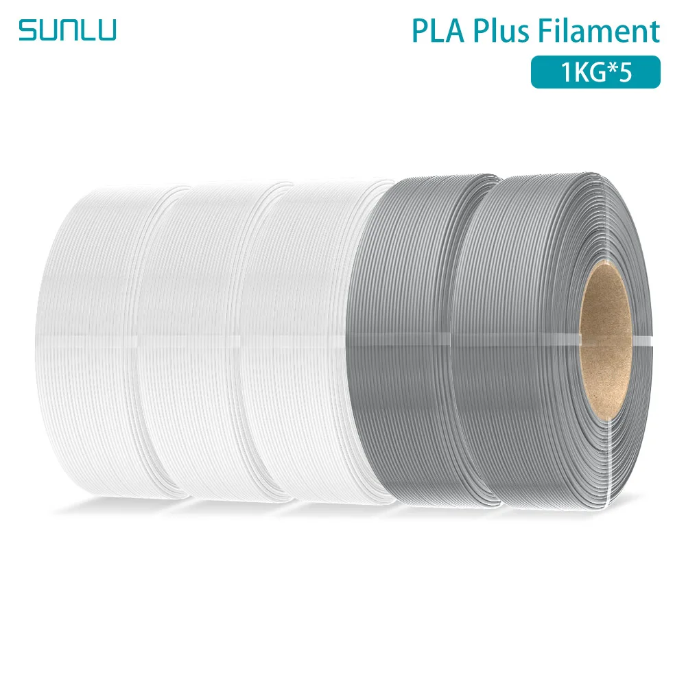 SUNLU PLA PLUS 5KG 3D-Drucker Filament Nachfüllpackung PLA+ 1,75mm 1KG, Wiederverwendbare Spulen Kompatibel mit Bambu Lab A1 Drucker