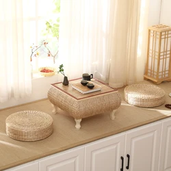 Japanese Rattan Tatami Table Balcony Bay Window Small End Table Low Table Coffee Table Bedroom Floor Square Table Futon Cushion