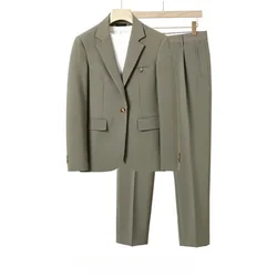 S-6XL High-quality Men's Business Casual Suit Green Brown Fashion Slim Fit Fashion 2 Pcs Set (Blazer +Pants) Wedding Groom