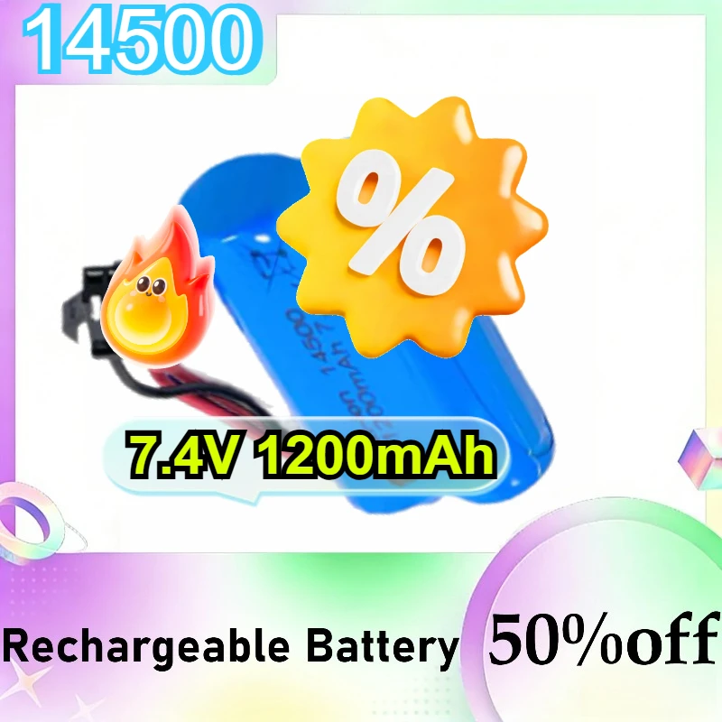 

2Pcs 14500 Li-ion Battery 7.4V 1200mAh Rechargeable Battery SM-4P Connector for Remote Control Car Audio System Cordless Phone