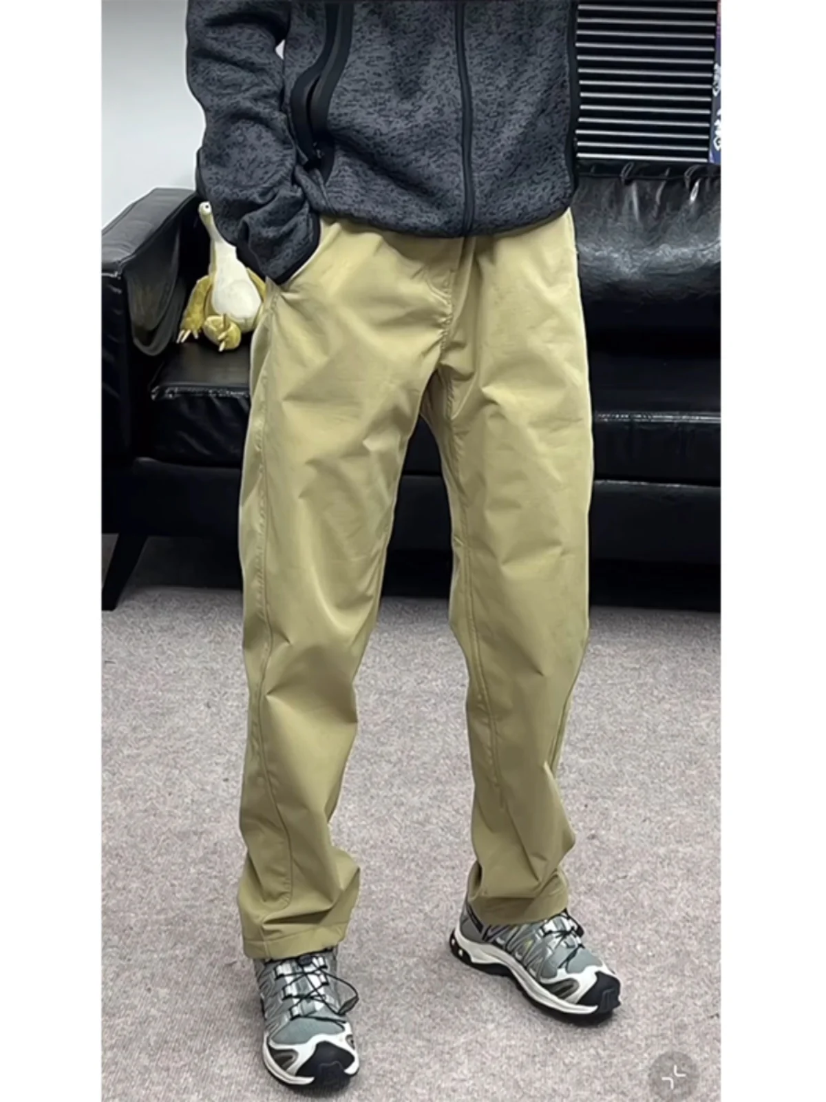

Khaki Soft ell Fce Lined Men's Autumn Winter Outdoor Workwear Trousers Cleanfit Conical Pants High Waist Long Pants