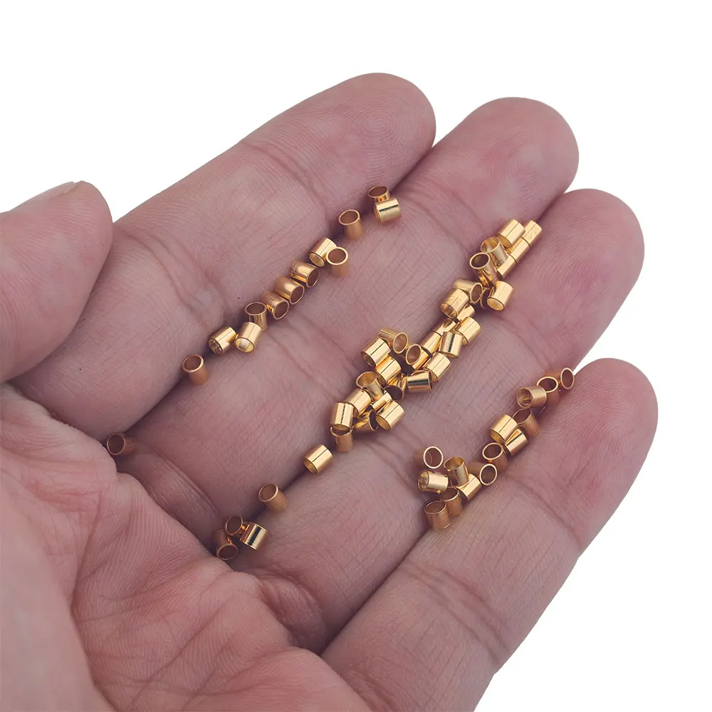 200pcs Dia 1.5 2 2.5 mm Stainless Steel Gold Tube Stopper Spacer Bead Crimp End Beads for Jewelry Making Supplies Wholesale