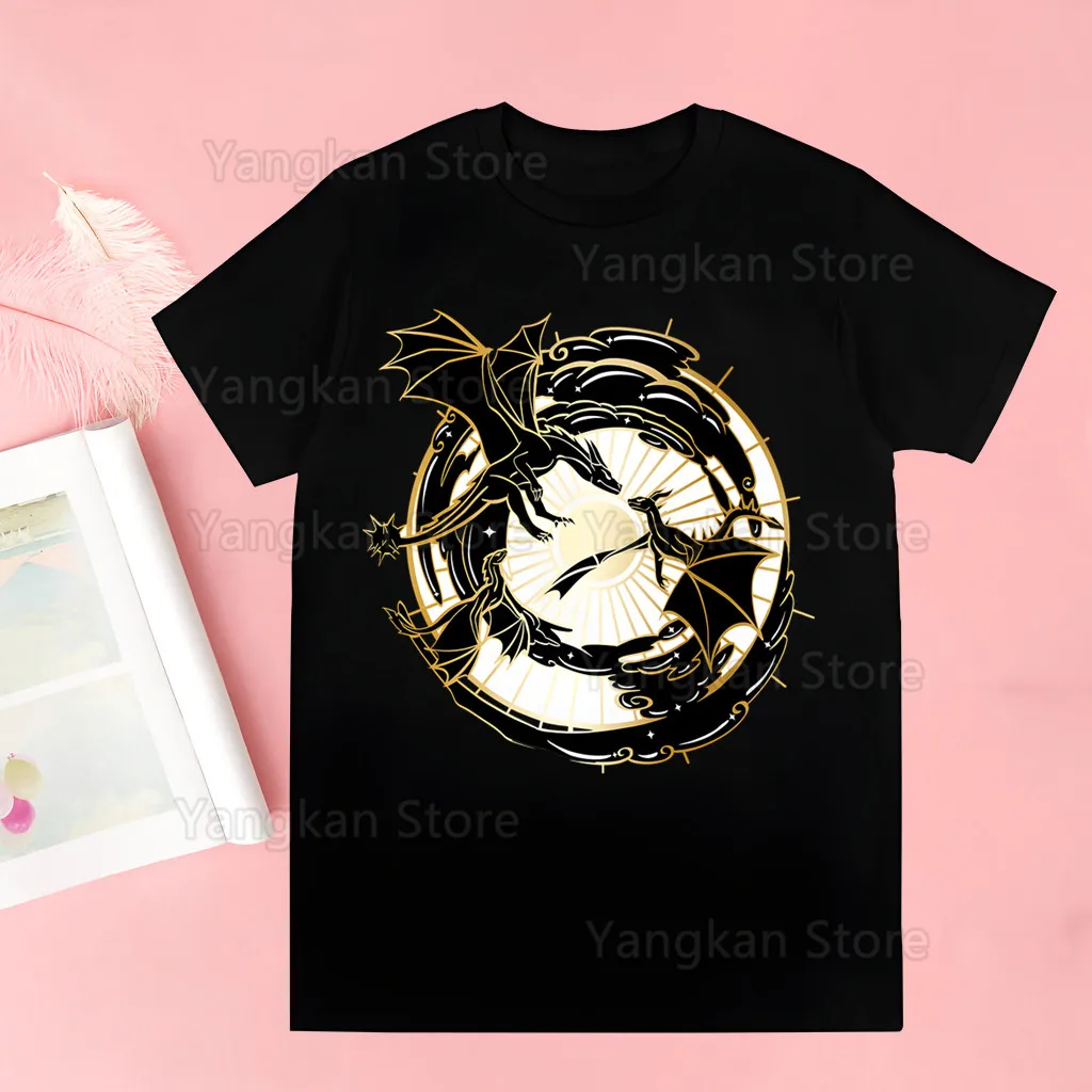 Fourth Wing Basgiath War Dragon Retro Pure Short-sleeved T-shirt for Men and Women Versatile Couple Plus Size Top