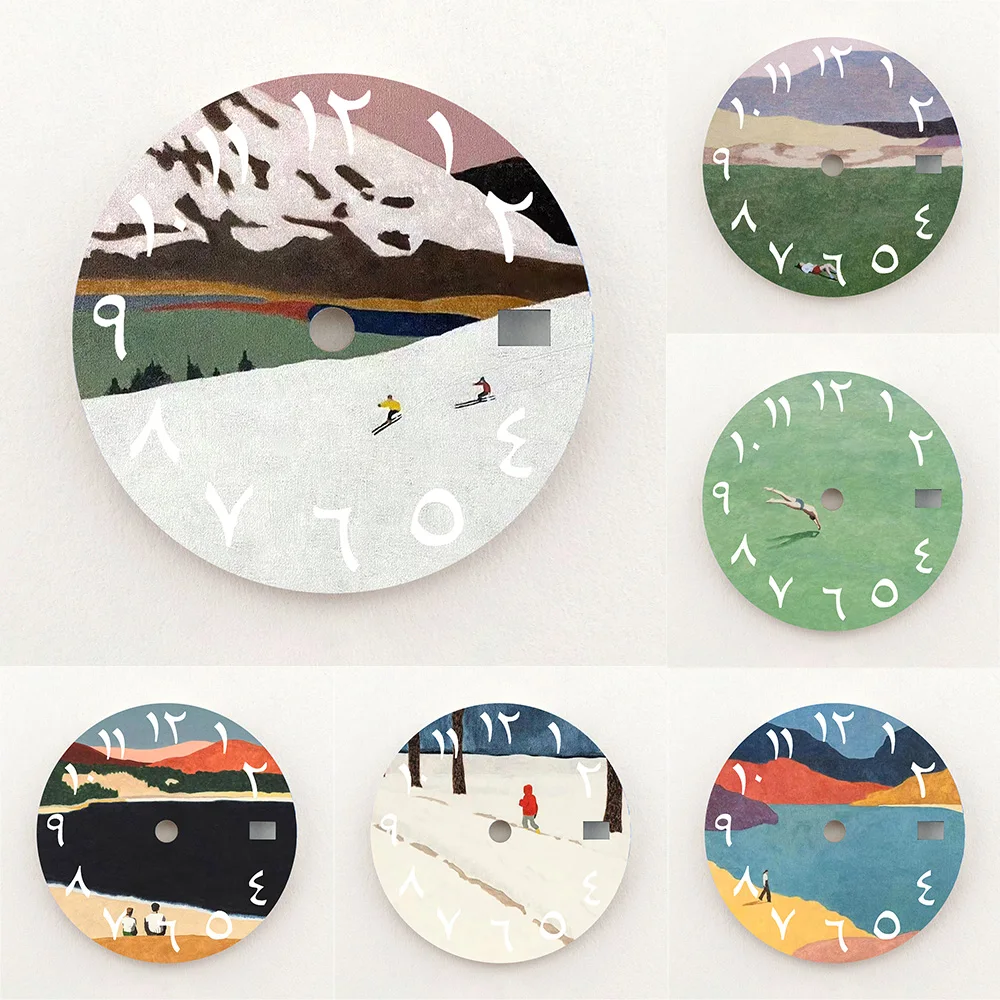 28.5mm Dial NH35 Dial Abstract Landscape Art  Arabic Numeral Dial Colorful NH36 Dial Watch Accessories Fits NH35/NH36 Movements