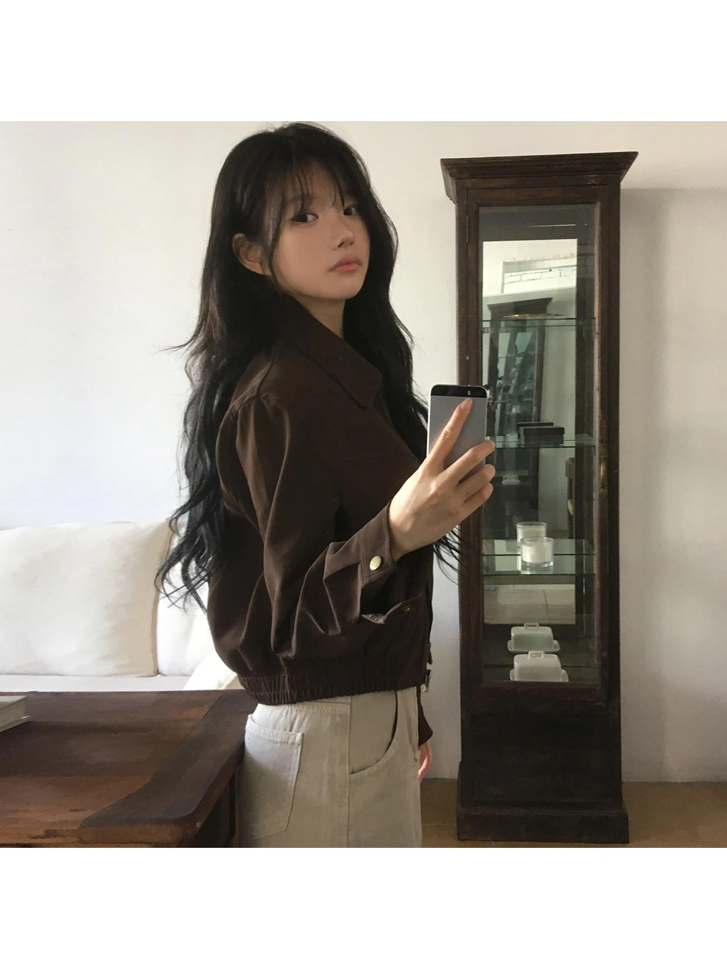 Retro Elegant Collared Jacket Top Commute Versatile Autumn New Short Outerwear Women's Slim Fit Zipper Long Sleeve Coat