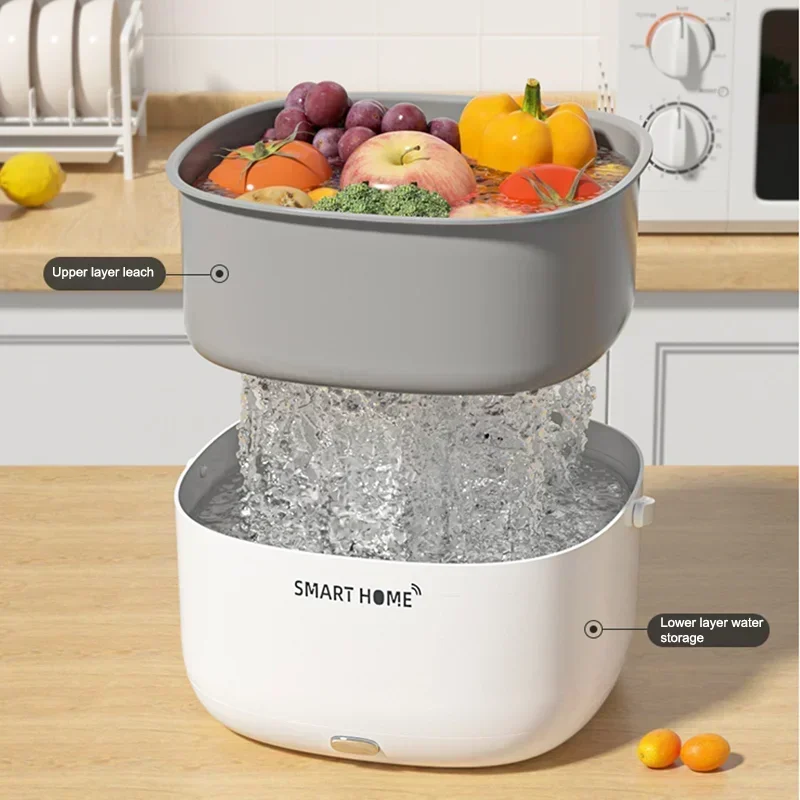 4L Electric Vegetable And Fruit Washing Machine Food Ultrasonic Washing Bucket Large Capacity Food Grains Purifie Home-appliance