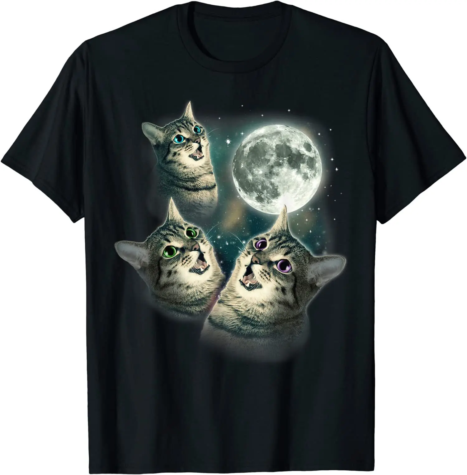 NEW LIMITED Funny Cat Shirt - Three Cat Moon 3 Wolfs Cute Tee T-Shirt Size S-3XL