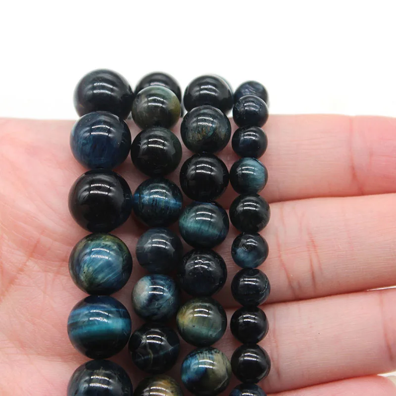 Natural Stone Dark Blue Tiger Eye Round Loose Spacer Beads 6-10mm For Jewelry Making DIY Charm Bracelet Necklace Accessories