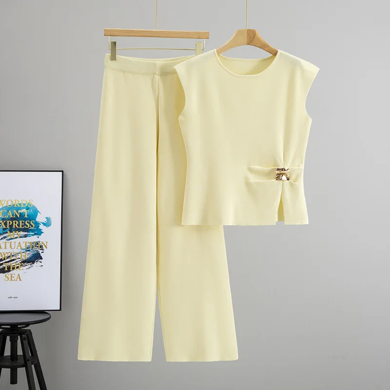 Greenora Coquette Matching Set Old Money Women Crewneck Sleeveless Knit Top Wide Leg Pants 2 Piece Set Y2K Clean Girl