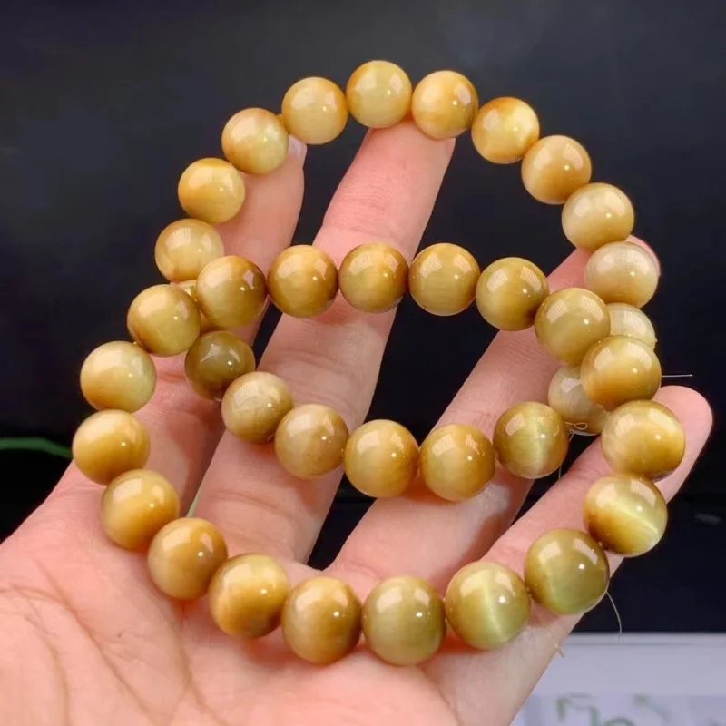 Natural Gold Eye round Bead Single Ring Bracelet Personality Yellow Tiger Stone Jewelry