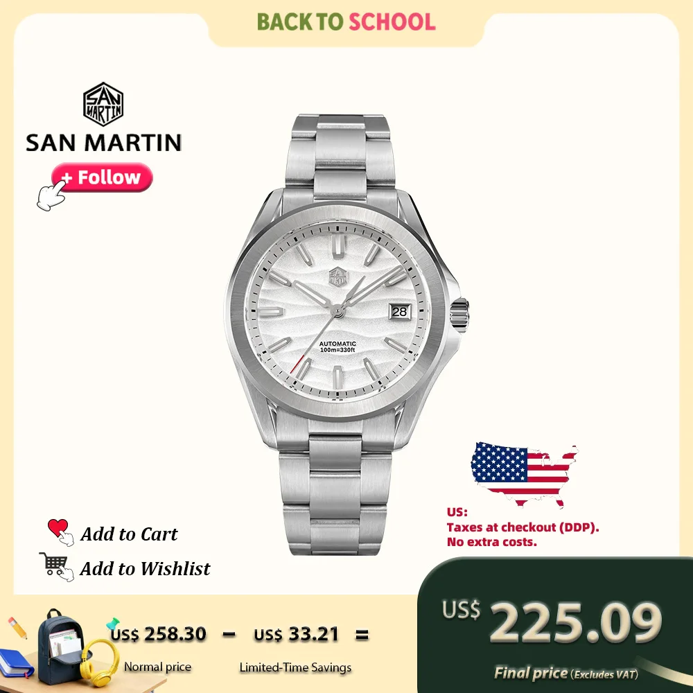 

San Martin Luxury Sports style Dune Texture Dial Automatic Mechanical Watch for Men Sapphire Waterproof 10Bar Luminous SN0129G