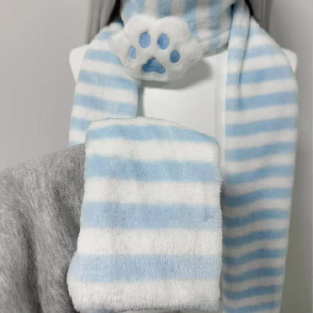 Subculture Y2K Original Striped Scarf Japanese Cute Removable Black and White Cat Claws Secondary Yuan Jk Girl Scarf