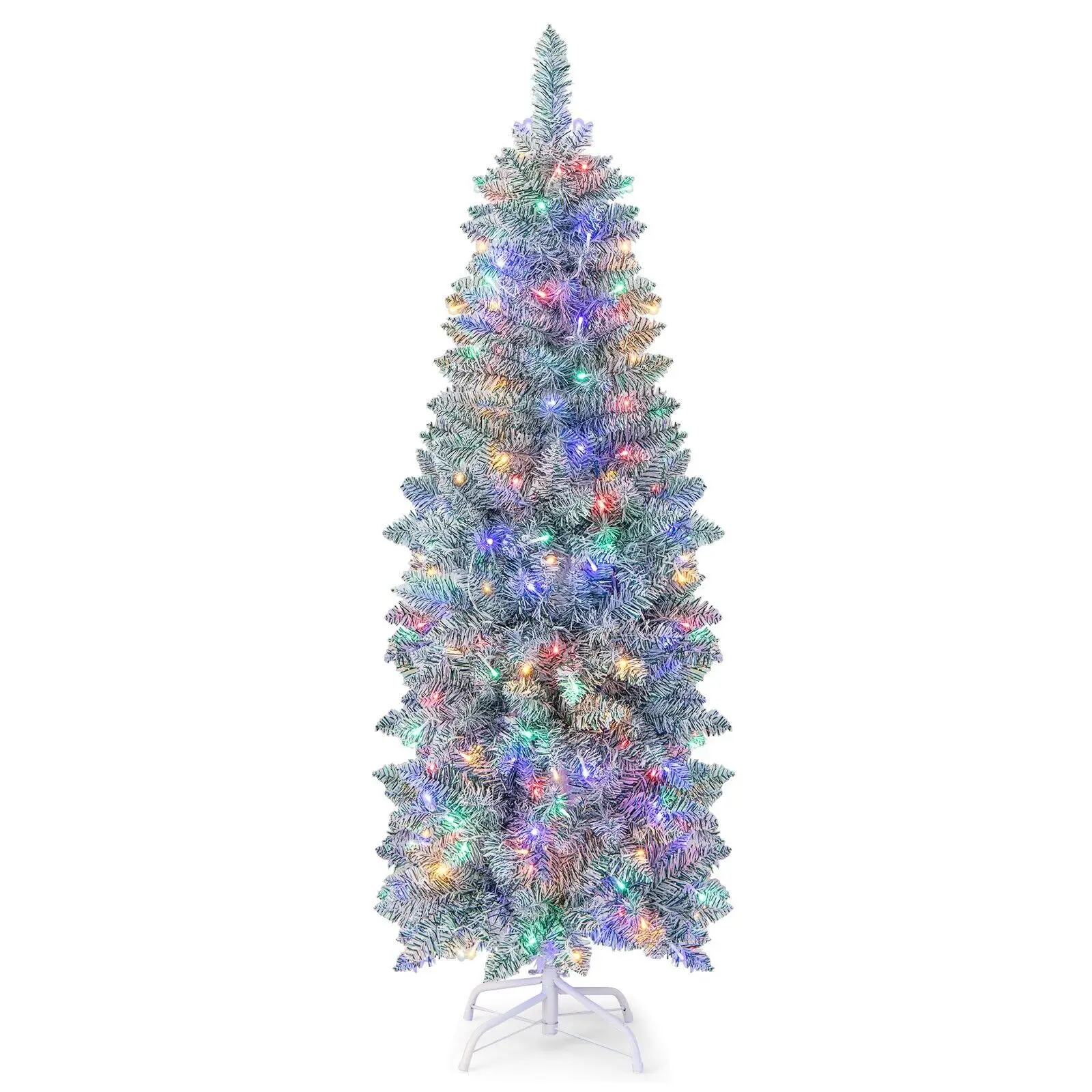 DORTALA 5FT Pre-Lit Artificial Christmas Tree Hinged Pencil Xmas Tree W/ 190 LED Lights