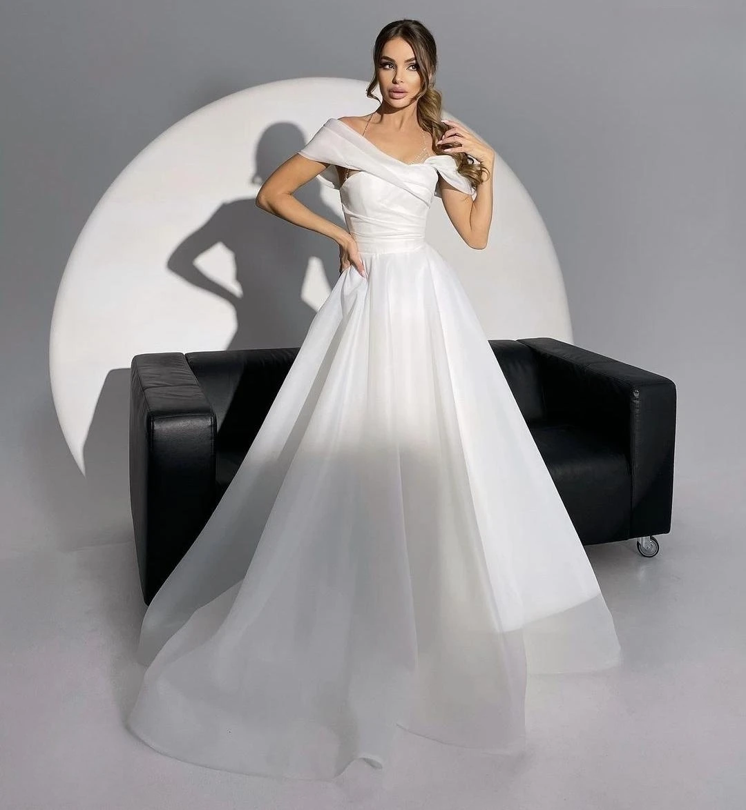 Vestido De novia con hombros descubiertos para mujer, Vestido De manga corta con corte en A, longitud hasta el suelo, marfil, personalizado a las medidas, impresionante