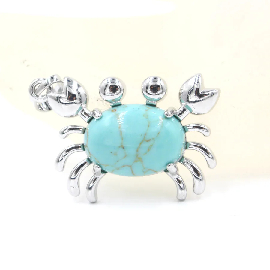 Crab Oval Crystal Bead Pendants Pendulum Natural Stone Reiki Charms Fashion Jewelry Wholesale 10pcs