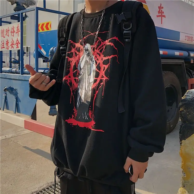 

5XL Black Hip Hop Hoodie Streetwear High Street Korean Sweatshirt Gothic Tops Casual Funny Spring Autumn Harajuku Punk Hoodies