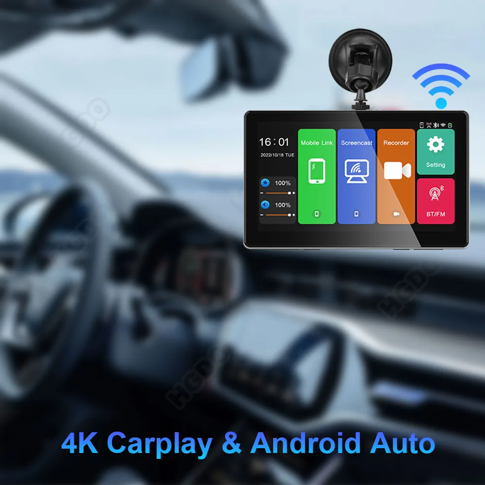 HGDO 4K Carplay Dash Cam 3 in 1 GPS WIFI Video Recorder Android Auto Car DVR Rear View Mirror Camera with Windshield Suction Cup