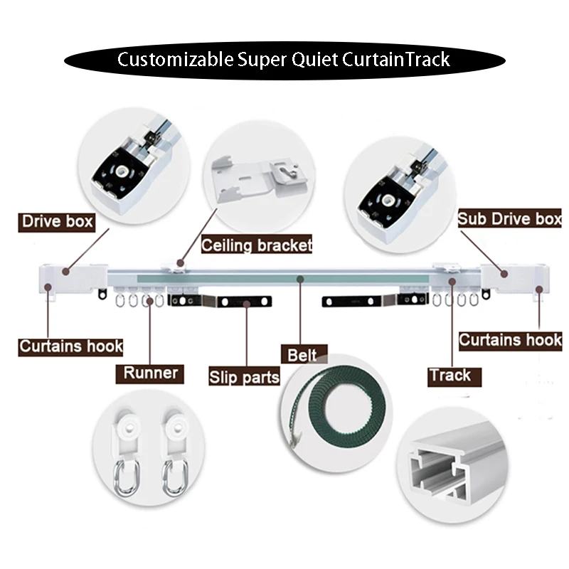 

Customizable Super Quiet CurtainTrack For dooya motor, Aqara A1/B1 motor Tuya wifi Zigbee motor Electric Curtain rails system