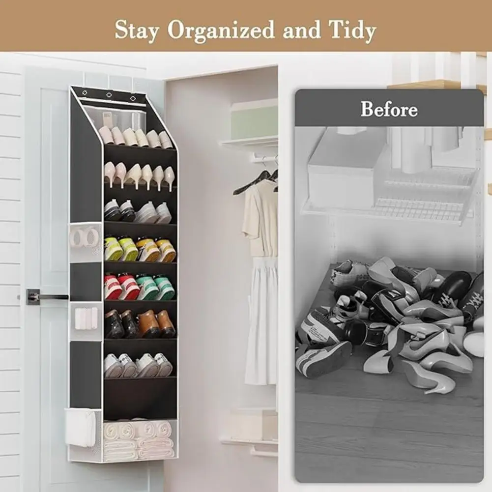 Closet Shoe Organizer 8-tier Over Door Shoe Organizer with Pockets Hanging Closet Storage for 16-24 Pairs of Sneakers for Door