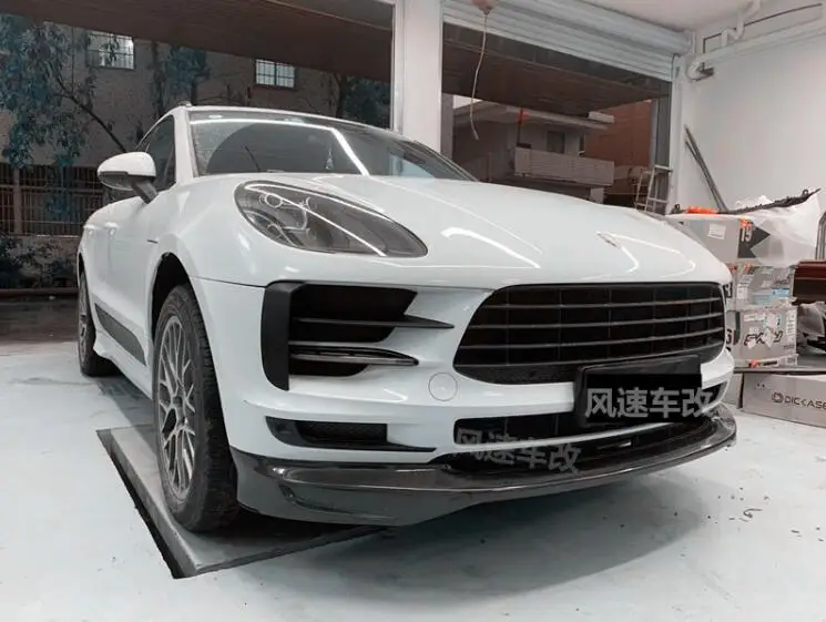 High Quality carbon fiber front lip Splitters + rear diffuser + spoiler tail fin fits For Porsche MACAN 2014-2022