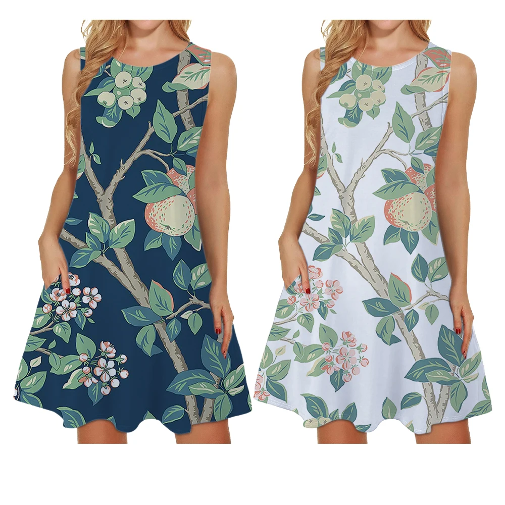 

Summer Boho Short Dresses Women Elegant Sleeveless Casual Floral Print Skirt Beach Party Maxi Sundress Girls Female Clothing