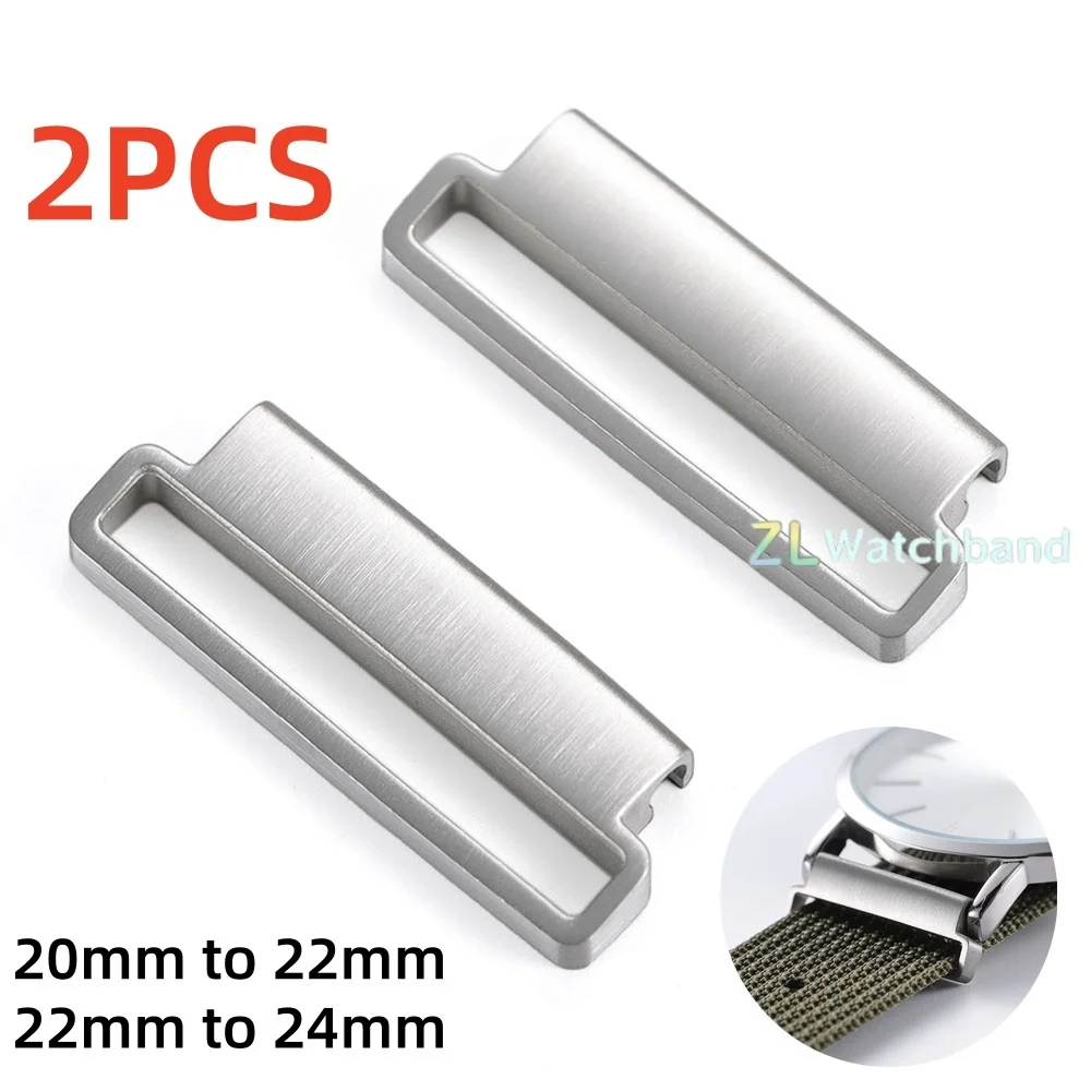 20mm to 22mm 22mm to 24mm Quick Release Stainless Steel Watch Connector 2pcs Milanese Nylon Watch Strap Metal Adapter Accessory