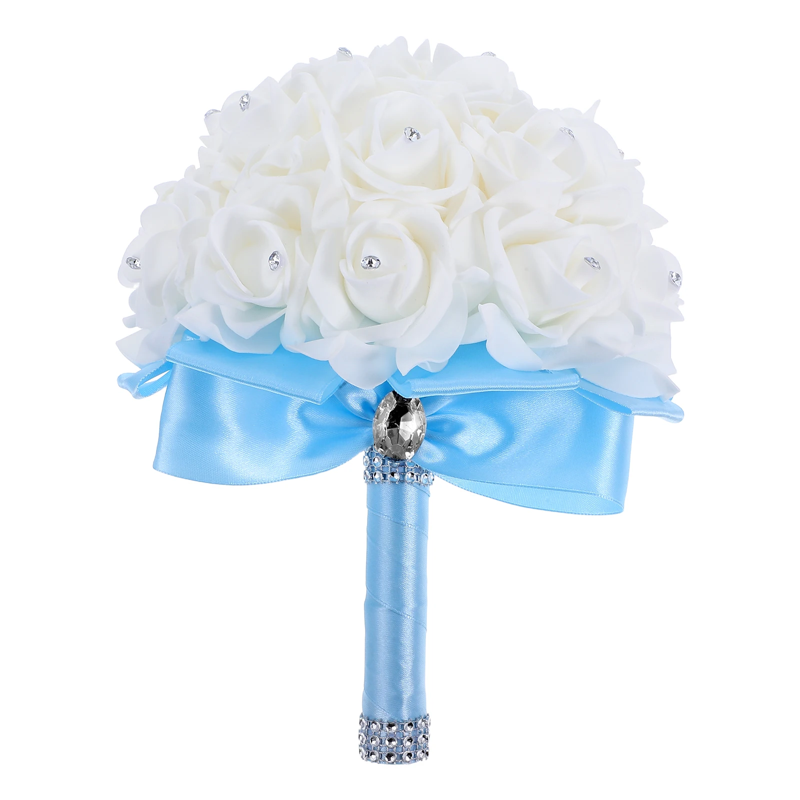 

Ribbon Bride Simulated Flower Holding Silk Wedding Bouquet Flowers Sky-blue Rose for Bridesmaid