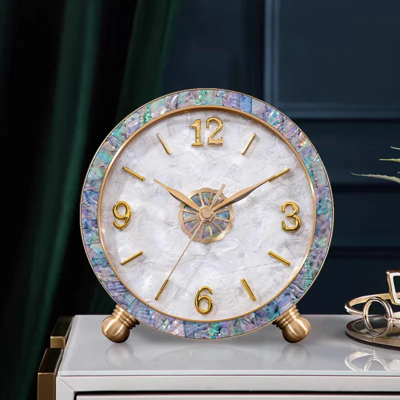 Messing Desktop Uhr Hause Desktop Uhr Wohnzimmer Licht Luxus Display Elegante Uhr Ornament Stille Mode Tisch Uhr