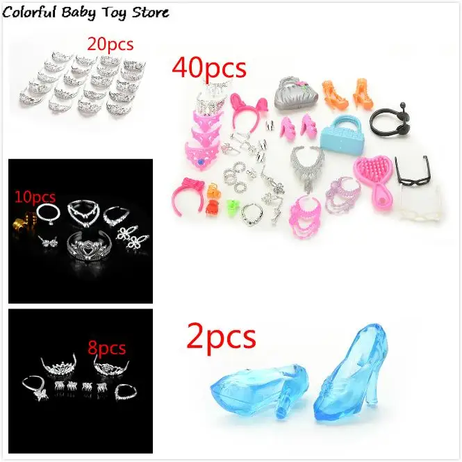 1 Set of Fashion Jewelry Necklace Earring Bowknot Crown Accessories for Mini Girl DollAccessory Dolls Kids Gift