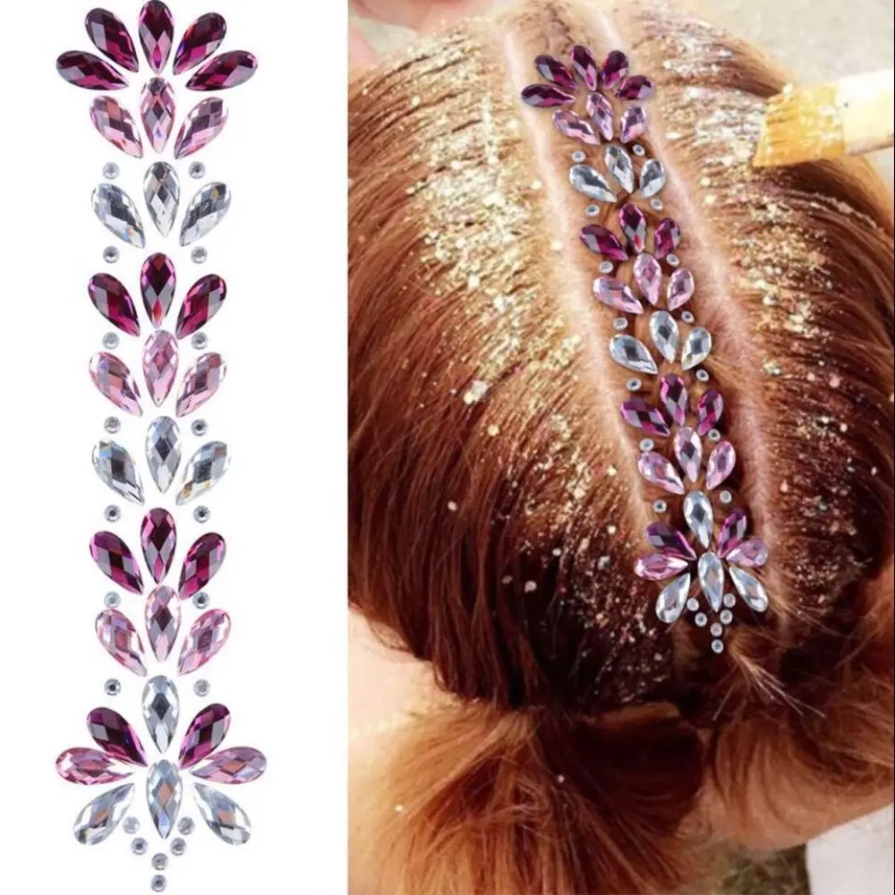 3D Crystal Forehead Headpiece Sticker Hair Jewels Glitter Face Body Gems Rhinestone Festival Shiny Temporary Tattoo Stickers