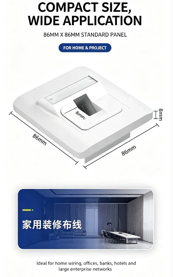 Fiber Network Wall Plate, SC/LC Angled Port Single/Dual Port Network Faceplate, FTTH Home Optical Cable Outlet Box