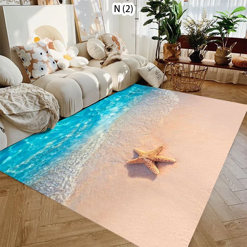 VIKAMA Ins Ocean Scenery Carpet Multiple Beach Style Designs Thick Flannel Wear Resistant Soft Living Room Area Rug