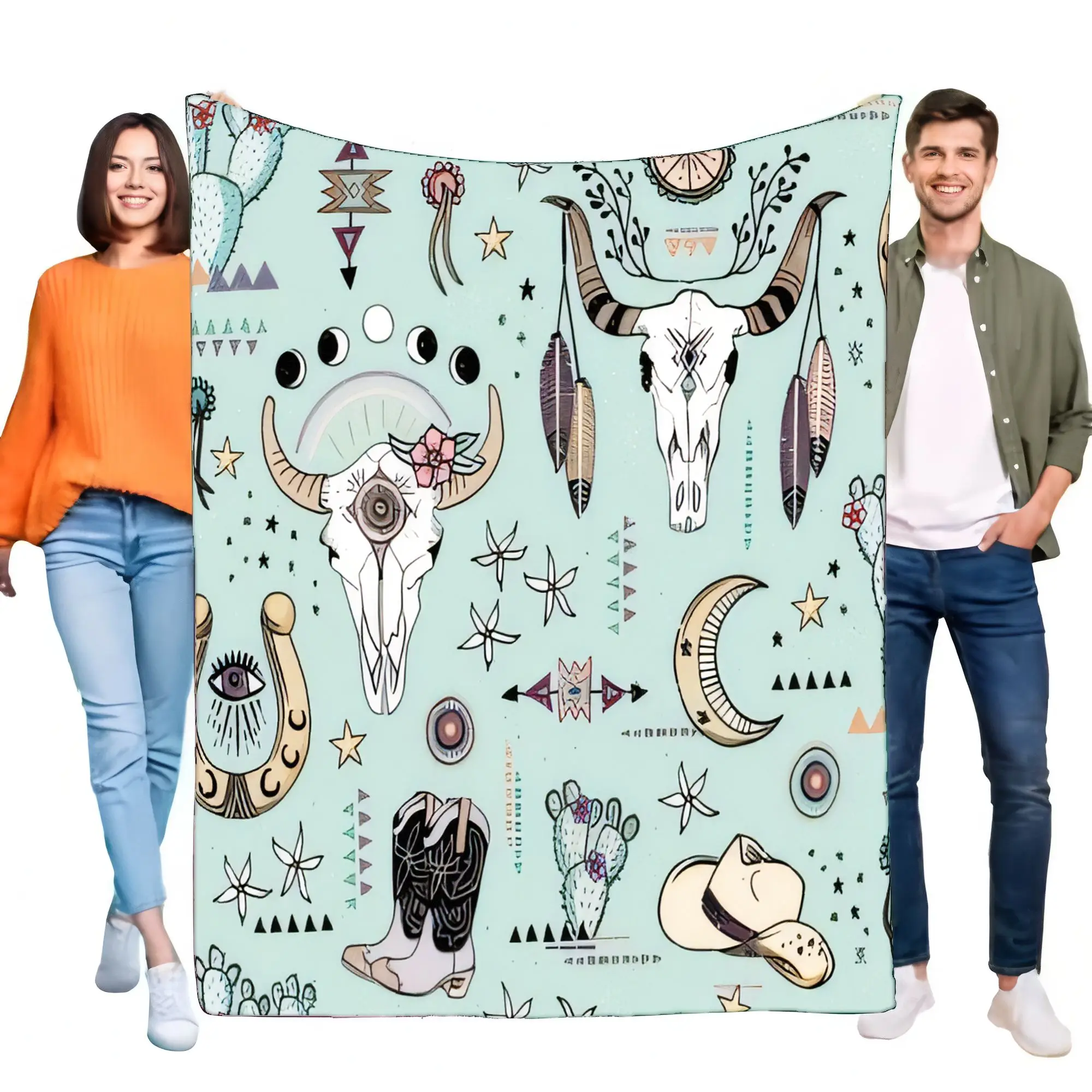 

Bohemian Skull Pattern Blanket Cozy Soft Throw Lightweight for Sofa or Bed, Ideal Birthday or Home Decoration Gift, Stylish and