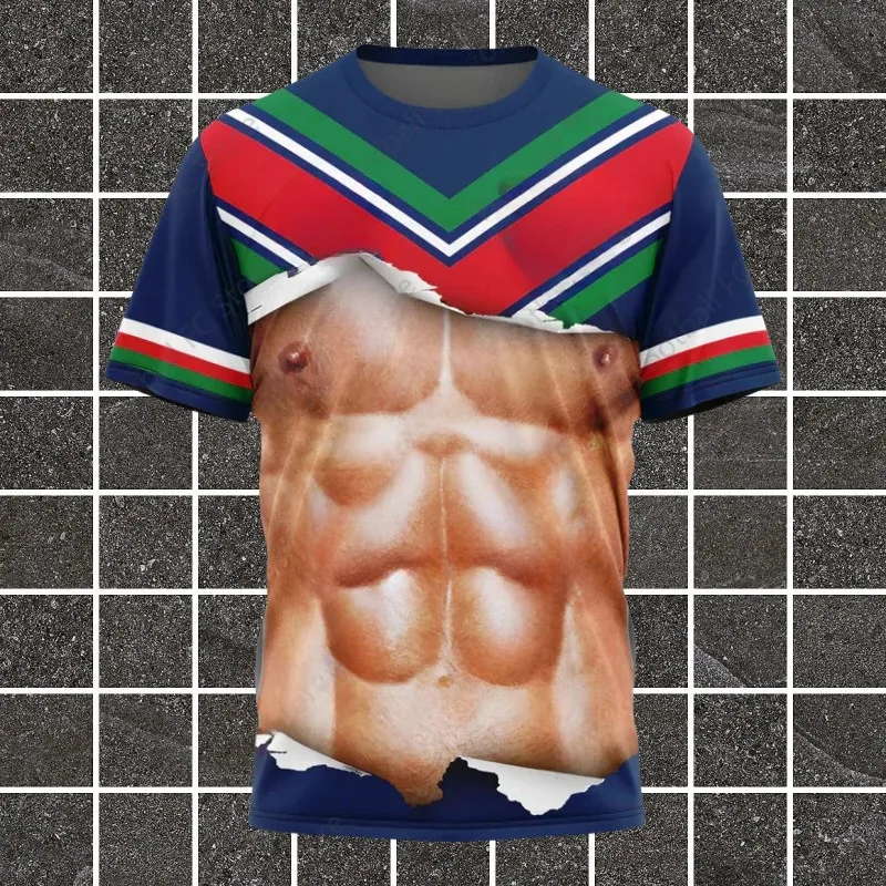 

Summer Fashion Men's T-shirt 3D Funny Fake Muscle Printing Short Sleeve Outdoor Street Hip Hop Crew Neck Breathable Pullover Top