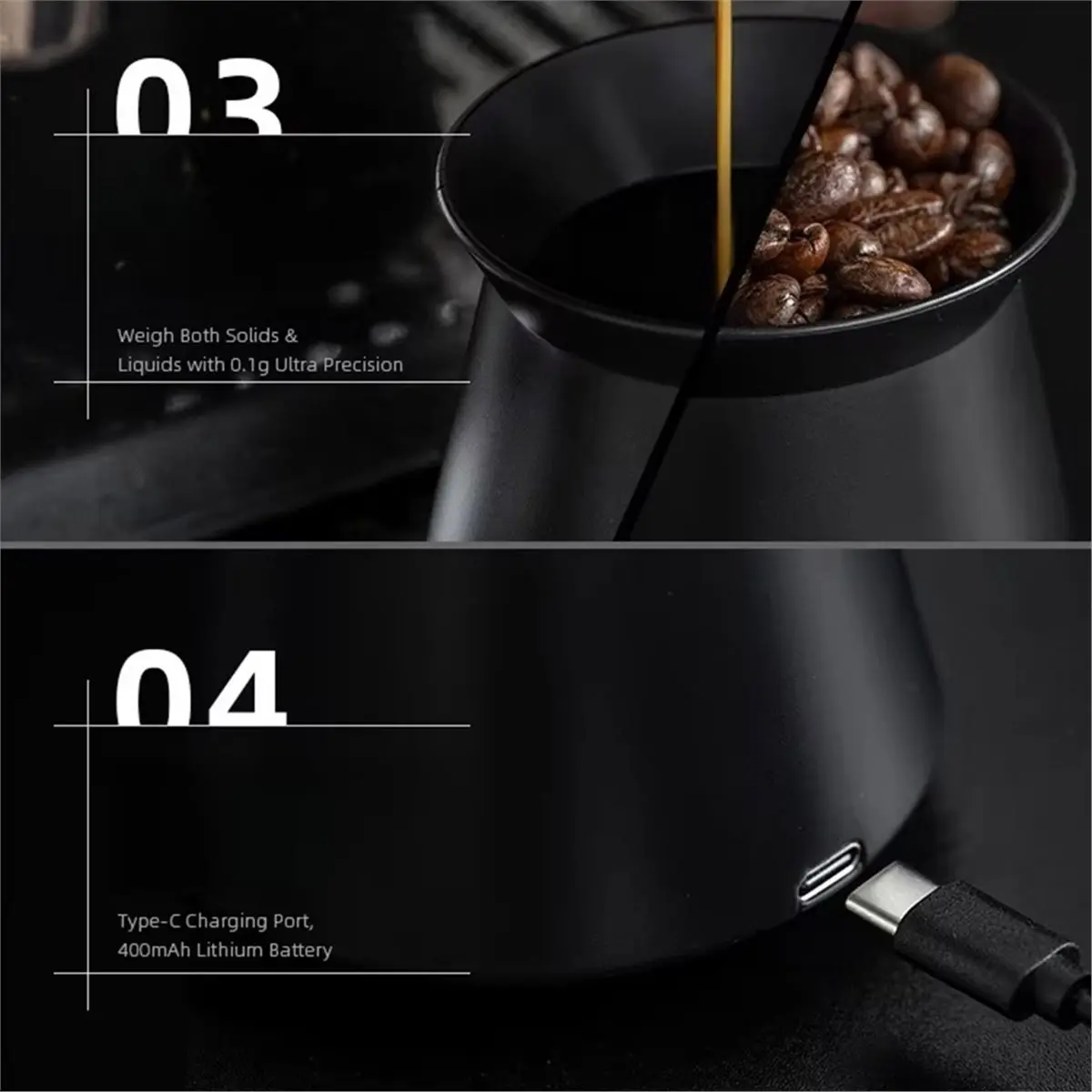 Electronic Coffee Scale 0.1g High Accuracy Waterproof Measure Cup for Coffee Beans & Liquids