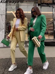 Klacwaya Women Suit Blazer And Pants Blazer Women 2022 High Waisted Trousers Women Office Green Pants Female Suits Set Formal