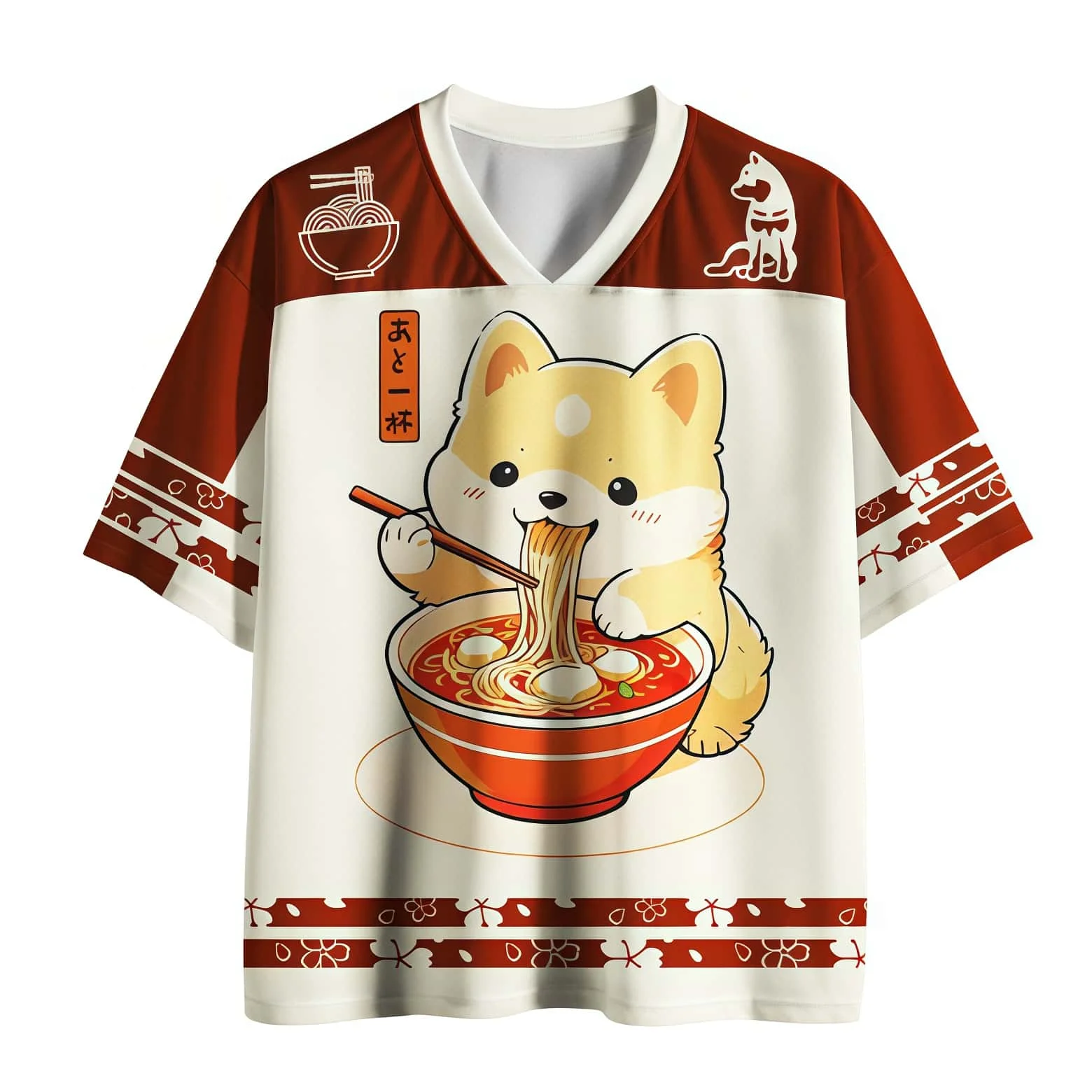 Anime Cute Funny Shigou Verbose Lamian Noodles Japanese Element Print Breathable Top Soft Cute Cure Daily Sports Loose T-shirt
