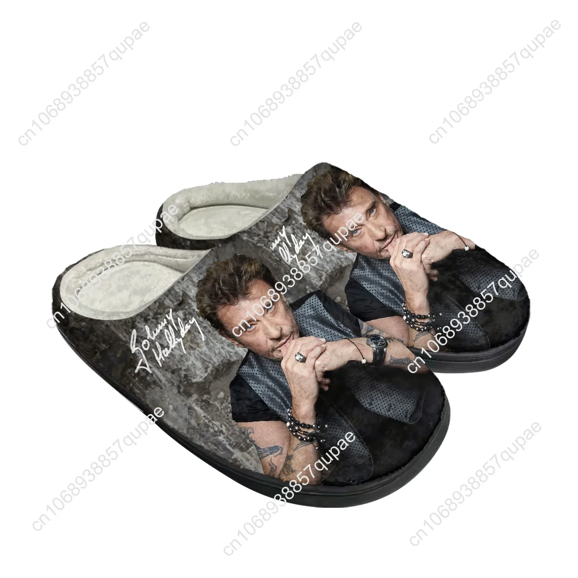 Johnny Hallyday Rock Singer Home Cotton Custom Slippers Mens Women Sandals Plush 3D Print Casual Keep Warm Shoes Thermal Slipper