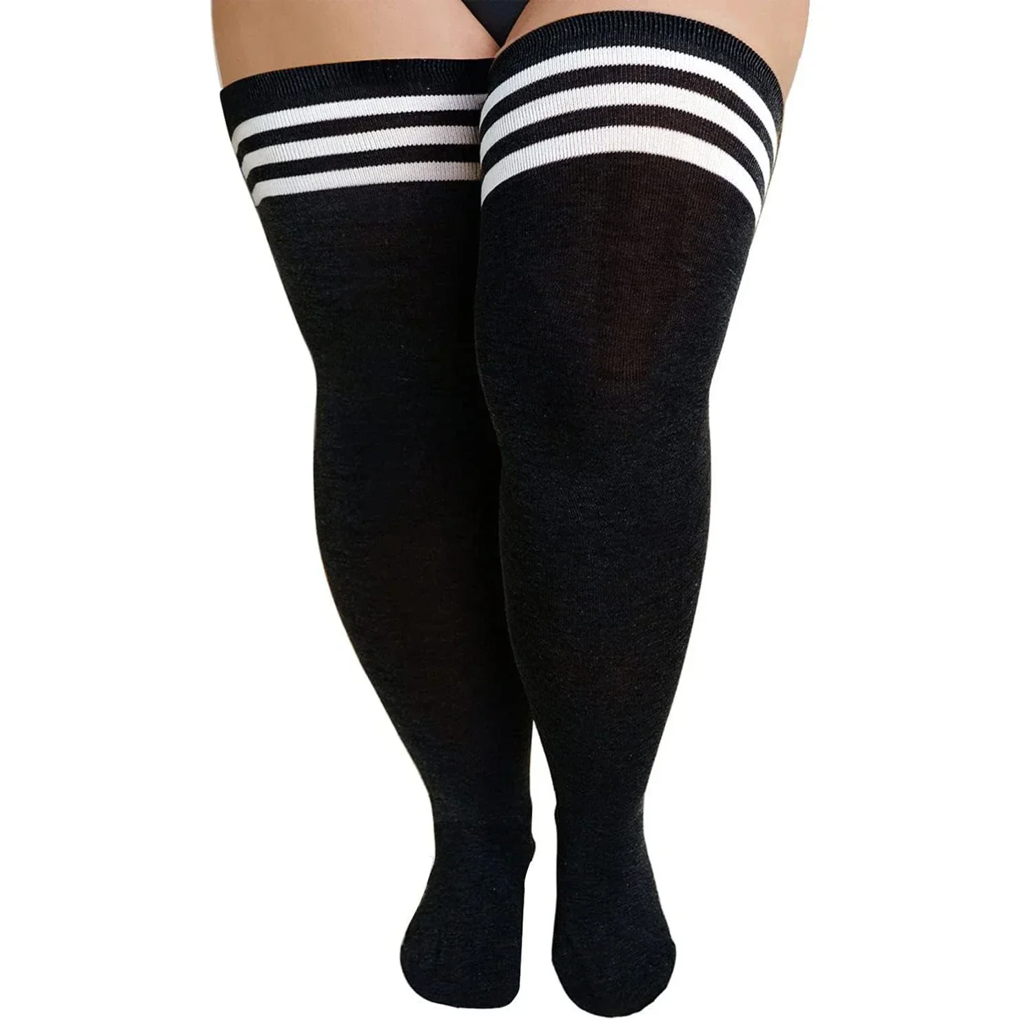 1 par de calcetines altos hasta el muslo de talla grande, medias Extra grandes a rayas por encima de la rodilla para mujer, calcetines coloridos, Cosplay de alta elasticidad