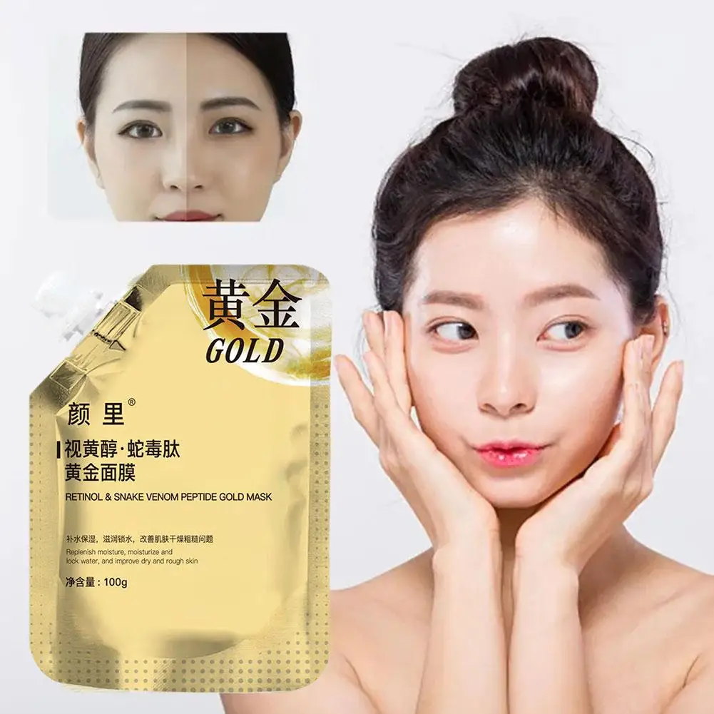 Masker emas peptida ular Retinol 100g, perawatan kulit pelembab bening pelembap anti-penuaan Pengontrol Minyak masker pengelupas kulit mobil