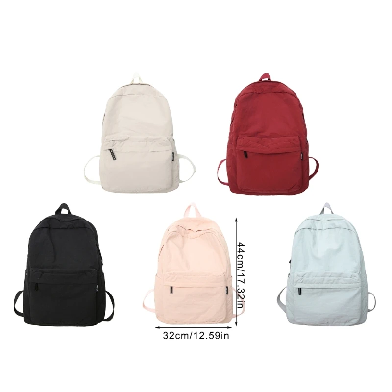 E74B Mochila escolar simples cor sólida para adolescentes Mochila nylon plissada japonesa lavada