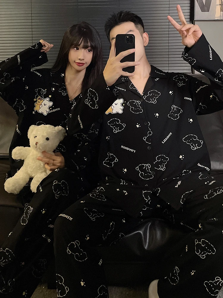 Piyama pasangan DAIMELU, baju tidur anak anjing, piyama wanita katun murni lengan panjang celana panjang, setelan musim semi dan gugur, setelan santai pria baru
