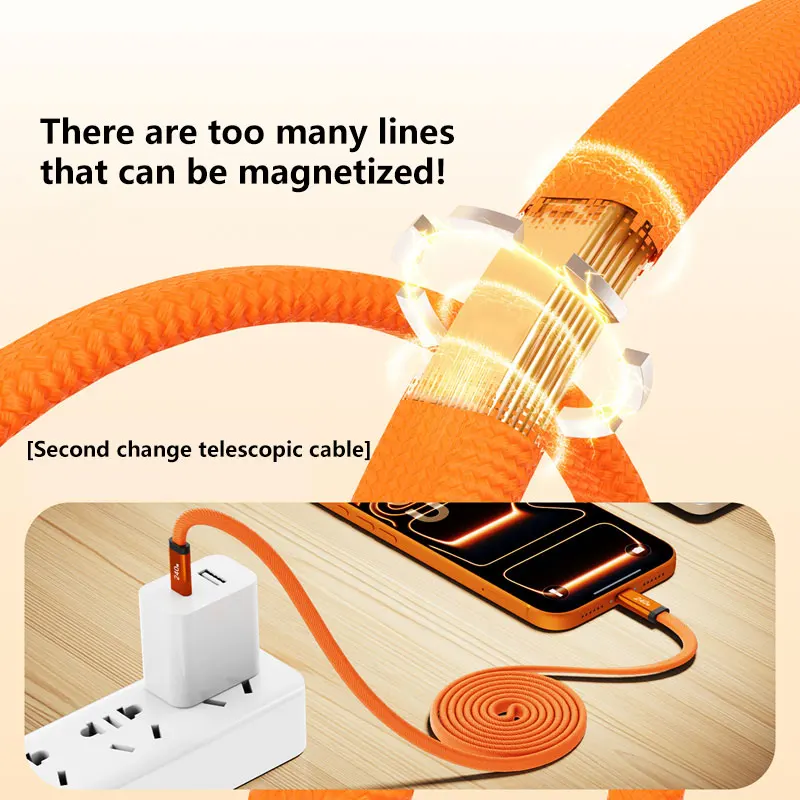 240W Type C to Type C Cable Fast Charging Charger Magnetic Braided Data Cable for iPhone 16 17 Huawei Full-speed Charging C Cord
