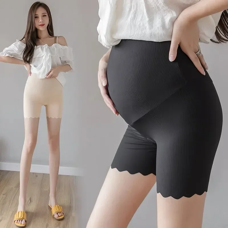 Mutandine premaman Vita alta antiscivolo Controllo della pancia Leggings da donna incinte con mutandine in tinta unita in pizzo Sensazione di seta ghiacciata