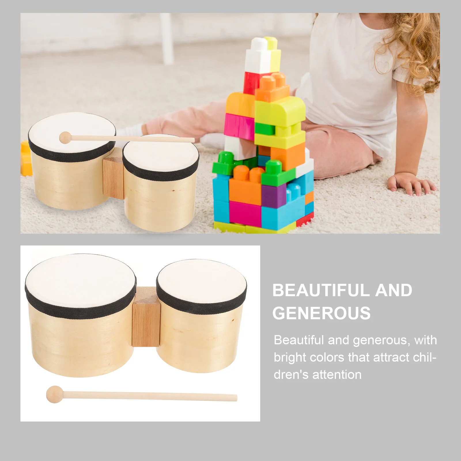 Wooden Kindergarten Early Education Class Dance Percussion Instrument 4 Inches 5 Drum Musical Adult Snare Kit Accessories