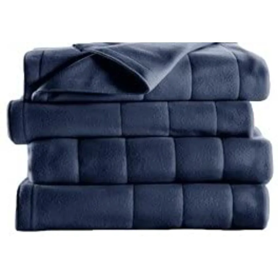 

Sunbeam Electric Heated King Blanket 10 Heat Settings Soft Quilted Fleece Plush 2 Controllers Machine Washable Navy Blue King