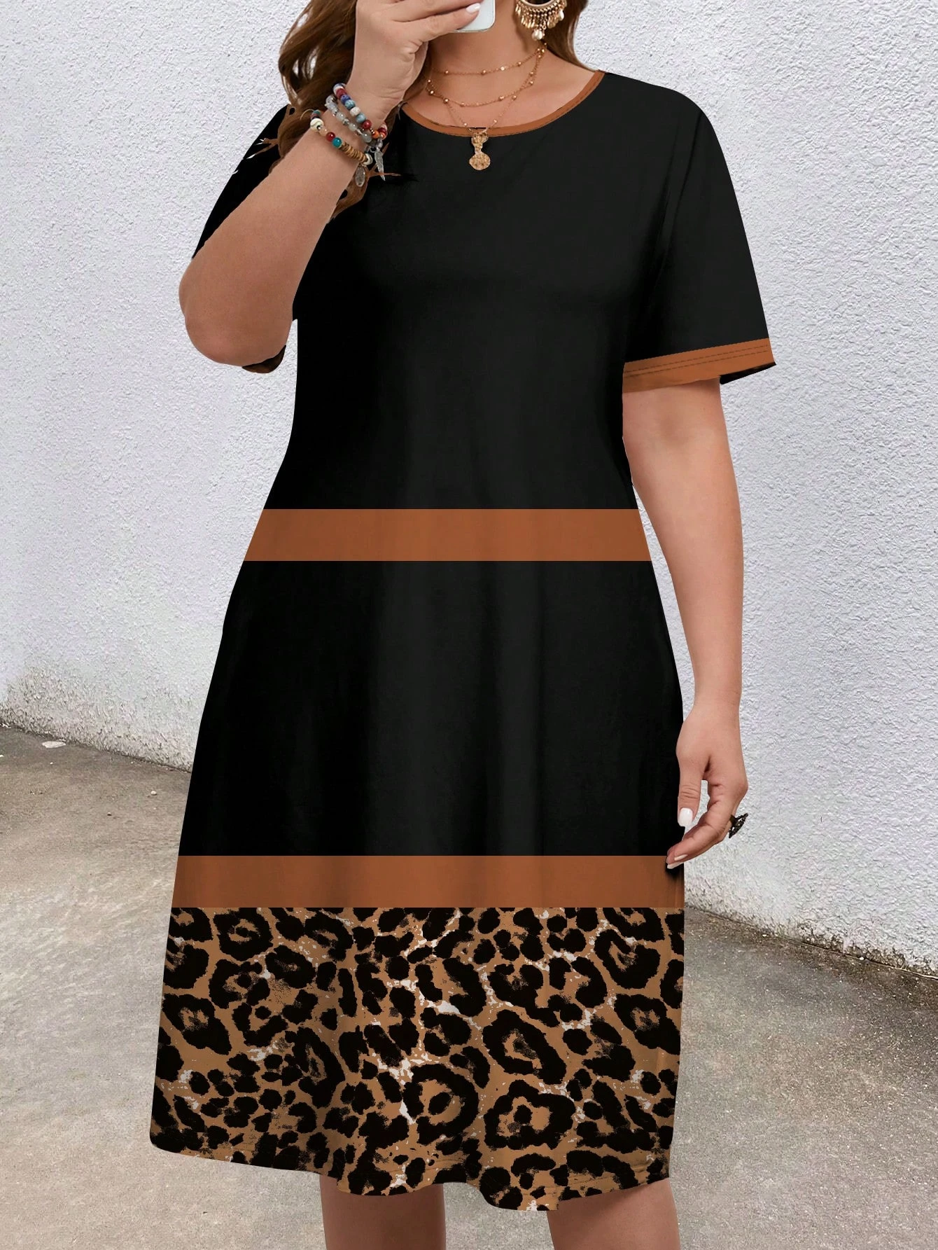 

Spring Leopard Stripe Pattern Printed Home Women' Nightgowns Outdoor Knee Length Dresses Oversized Dresses Street Dating Dress