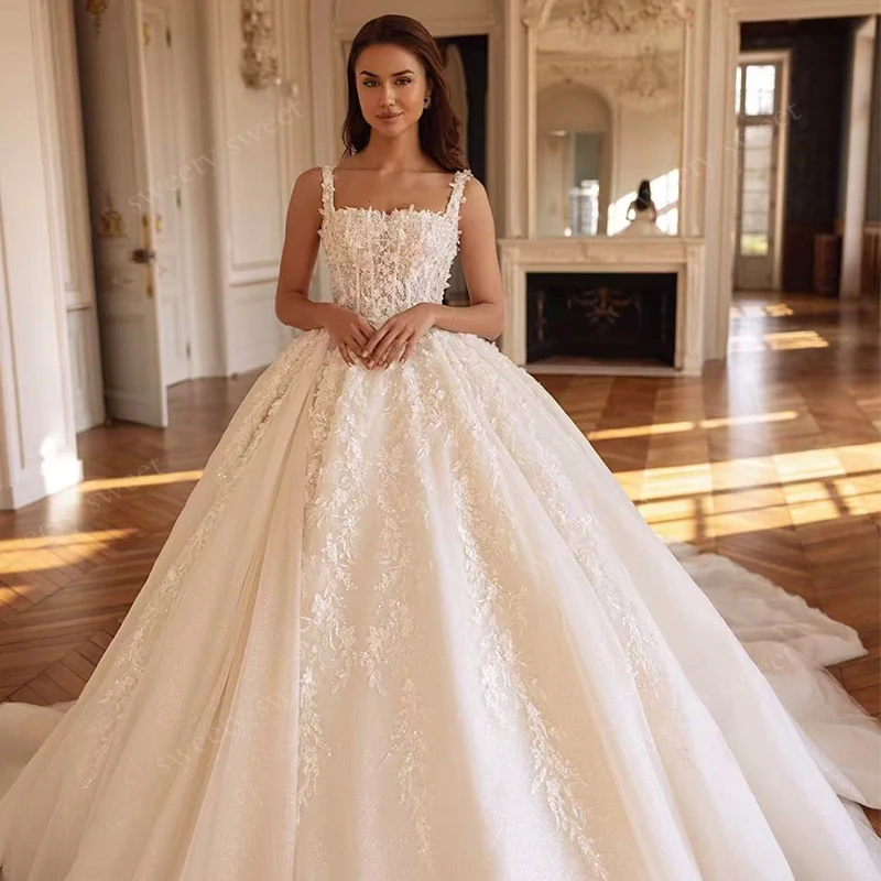 

Exquisite Wedding Dress Organza With Embroidery Ballgown Sleeveless Squarecollar Customized Bridedress Lace Up Vestido De Novia
